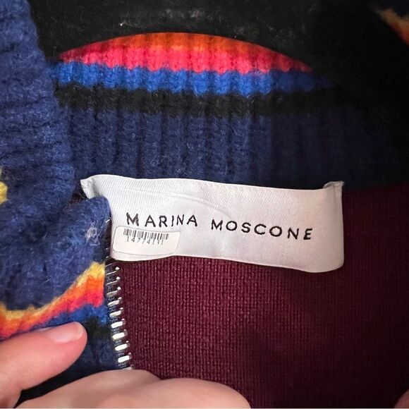 $1250 Marina Moscone Cycling Wool Dress Turtleneck Sweater M Red Burgundy Blue - Picture 10 of 12